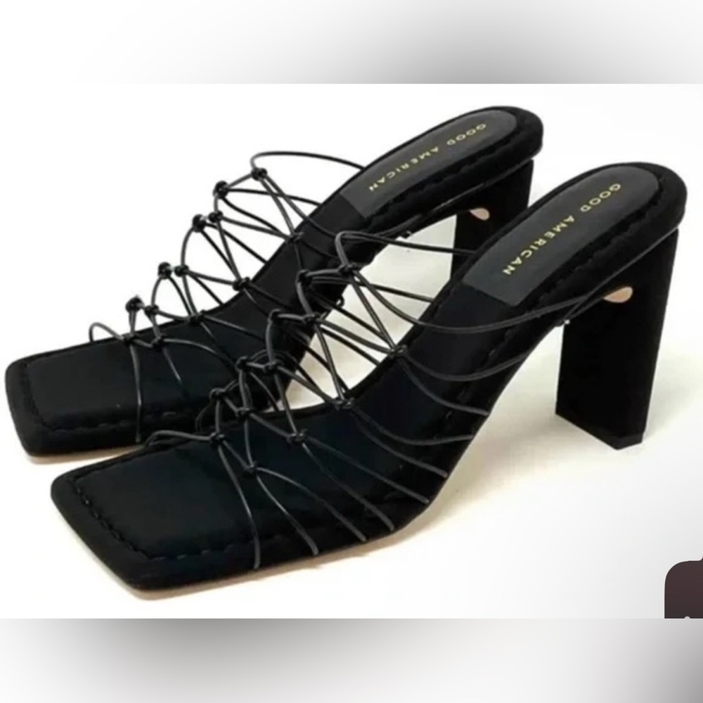 Good American Black Strappy Heels